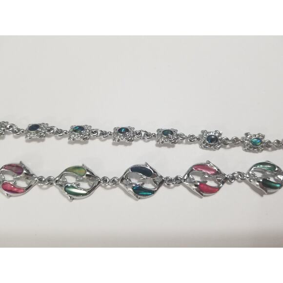 2- 7" silvertone bracelets dolfins and sea turtles this one has a 2" ext. b12* - Picture 4 of 16